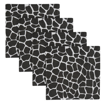  Ensemble de 4 serviettes de table à imprimé girafe noire