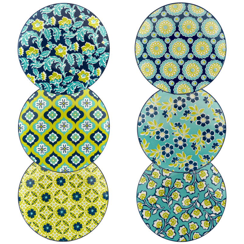 Bohemian Multicolor Porcelain 8.5" Salad Plates, Set of 6