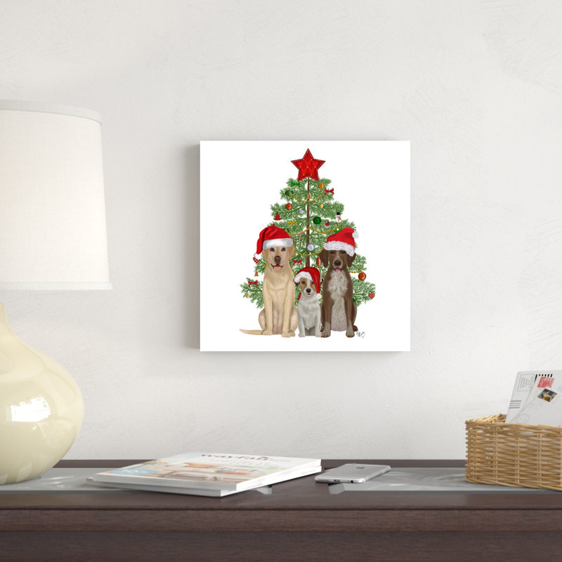 «Christmas Des - Dog Trio Christmas Tree» par Fab Funky - impression sur toile tendue, H 12 po x l 12 po