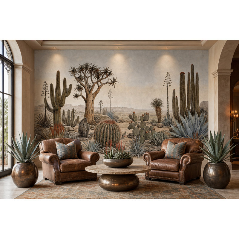 Papier peint paysage désertique Cactus, 100 po x 96 po, Peler et coller
