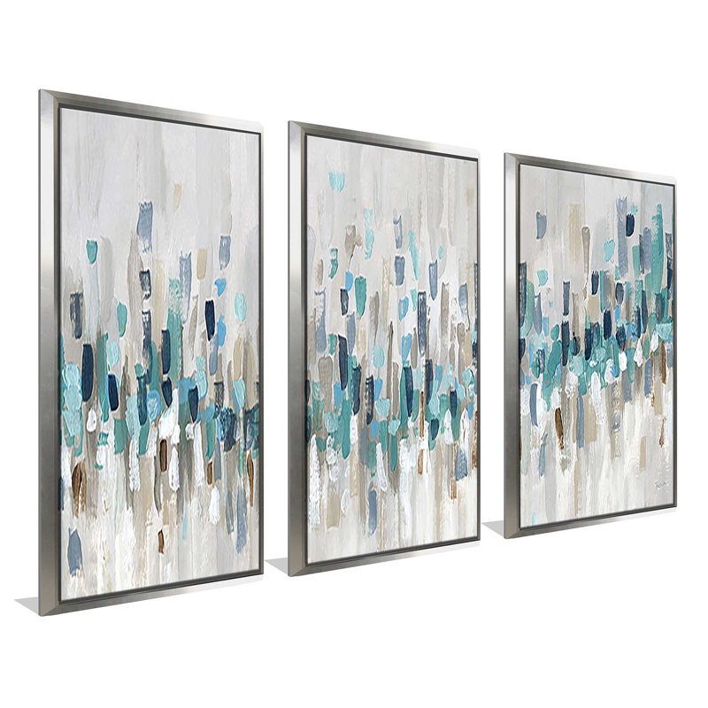 «Blue Staccato», peinture sur toile flottante 3 pièces, L 52,5 po x H 33,5 po