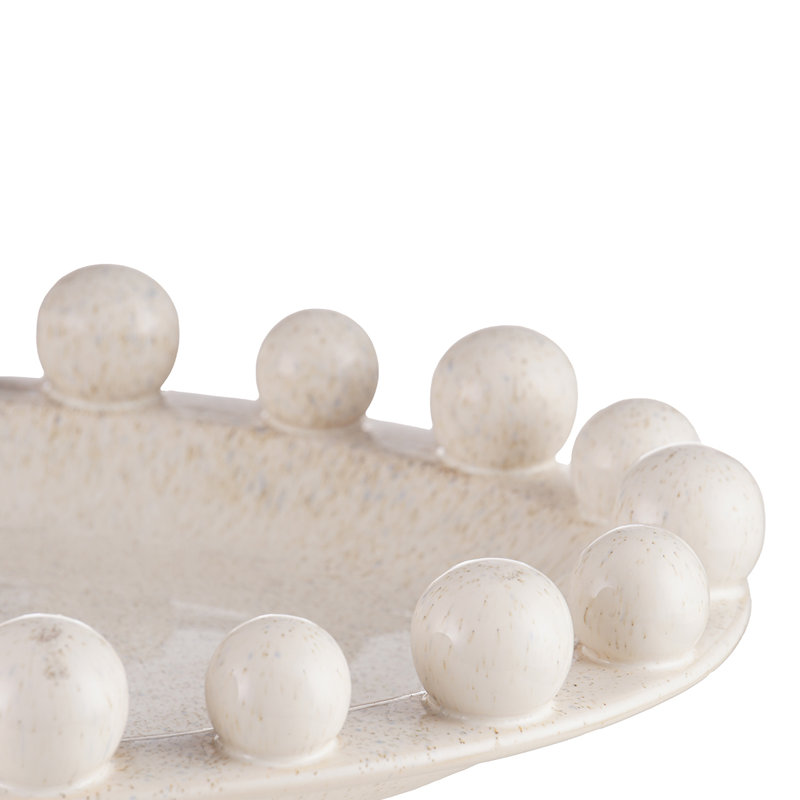 Handmade Ceramic White Decoration Dish, Bobble Edged Oval Serving Bowl Home Decor Accent Piece