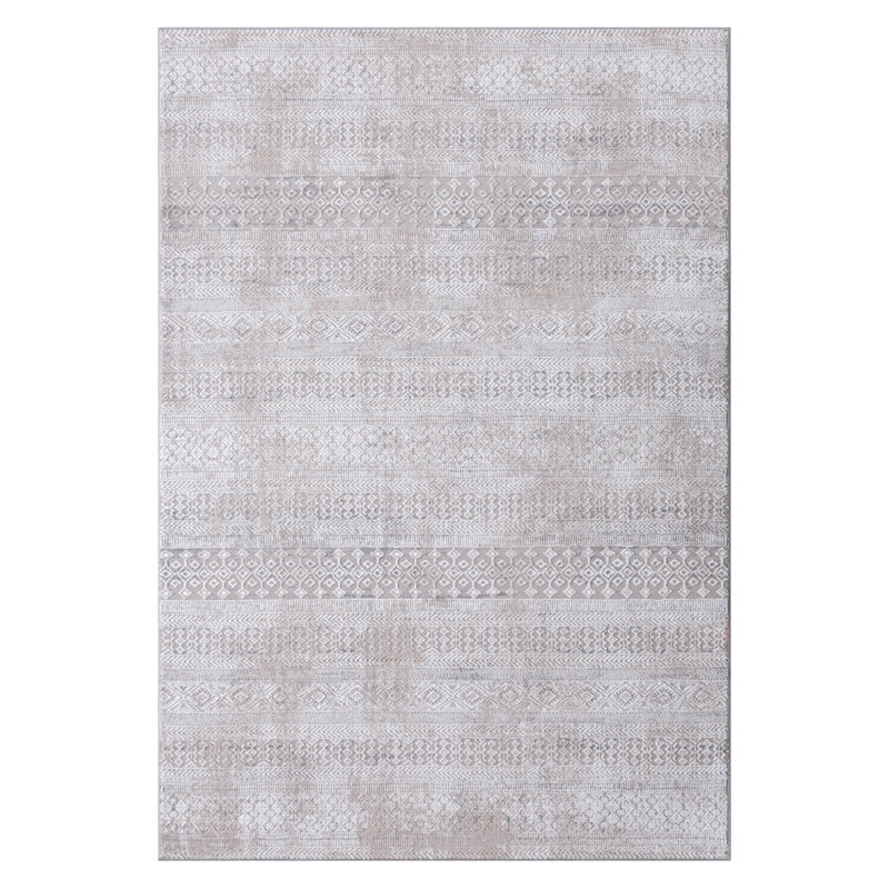Tapis beige en polyester à motif géométrique Alurta, Tapis de couloir 3 pi x 10 pi