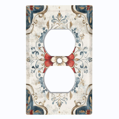 Couvercle de plaque d'interrupteur en métal; Recto-verso standard américain à 1 bande - Motif floral damassé