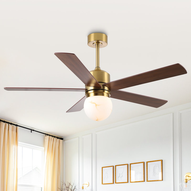 52" Gold Dimmable LED Ceiling Fan With Remote Control, 3 Color Lights, 6-Speed Reversible DC Motor, Double-Sided Wood Blades, 4"/10" Downrods