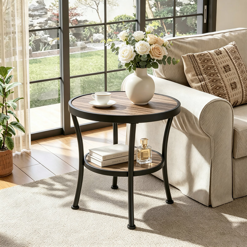 Table de bout en bois avec rangement Aderes, Gris brunâtre / bronze foncé