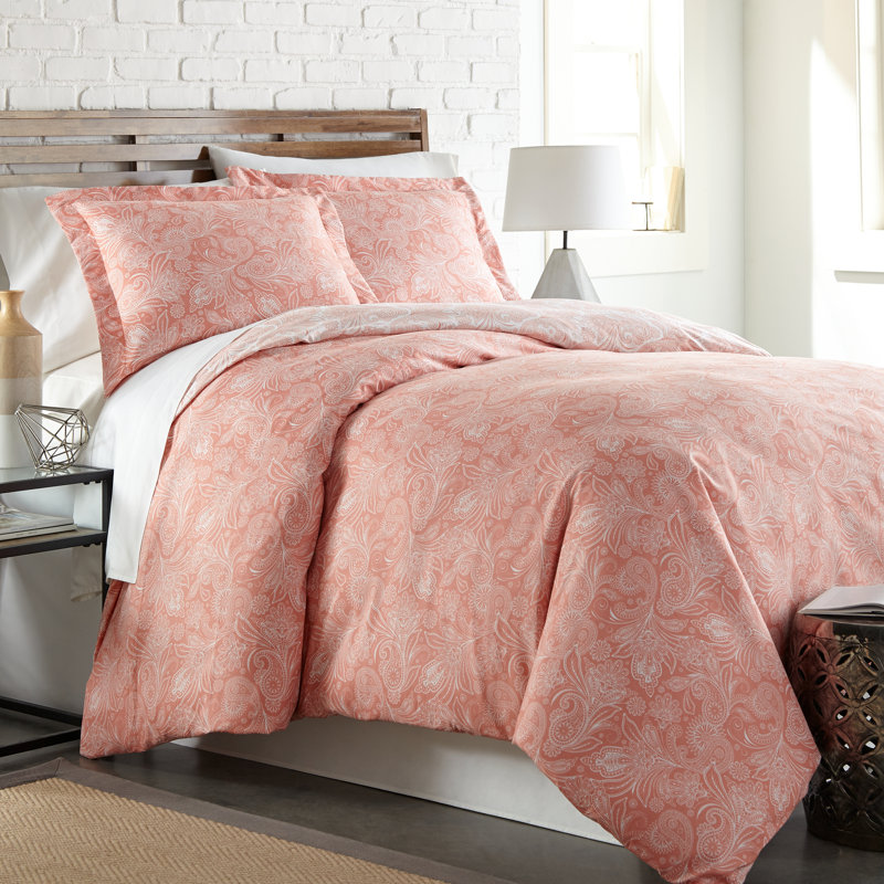 Coral Paisley Reversible Microfiber Full/Queen Duvet Cover Set