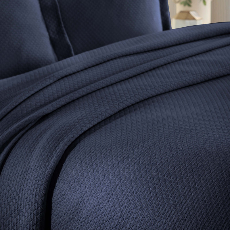 Navy Blue Cotton Twin Reversible Bedspread Set