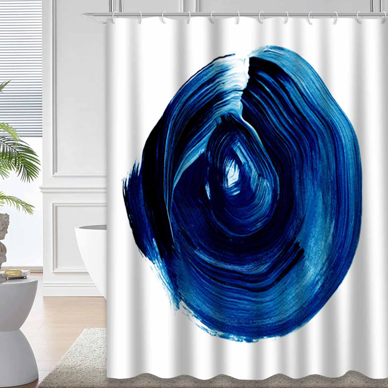 Rideau de douche bleu avec pivoines et cercles avec 12 crochets, L 72 po x l 84 po