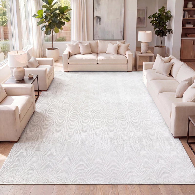 Tapis blanc / gris clair à motif géométrique Simsbury, Rectangle 4pi x 6 pi
