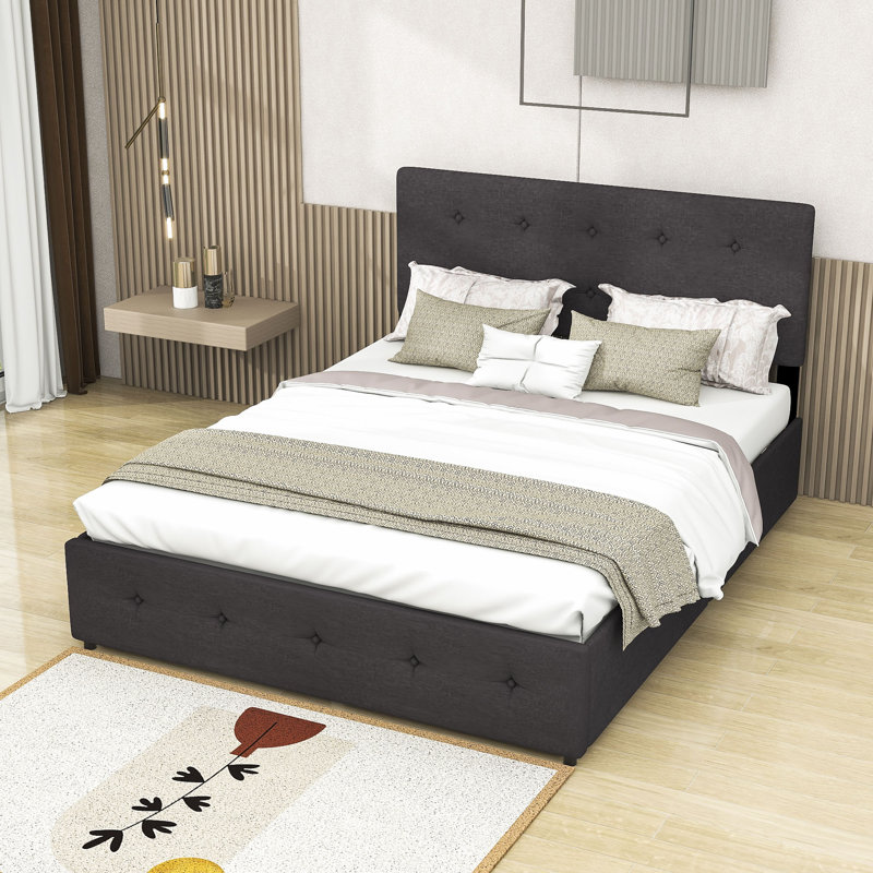 Upholstered Platform Storage Bed, Dark Gray