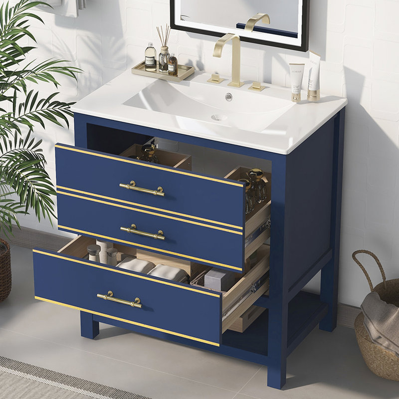Ensemble de meuble-lavabo simple 29,91 avec plateau Attiana, Bleu