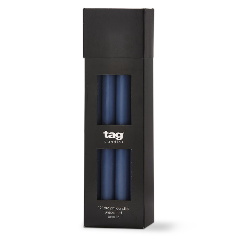 Color Studio Straight Candle, 12" H x 0.83" W x 0.825" D, Blue Denim