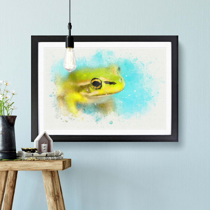 Green Frog in Abstract - Picture Frame Graphic Art Print, Black Framed, 62cm H x 87cm W x 2cm D