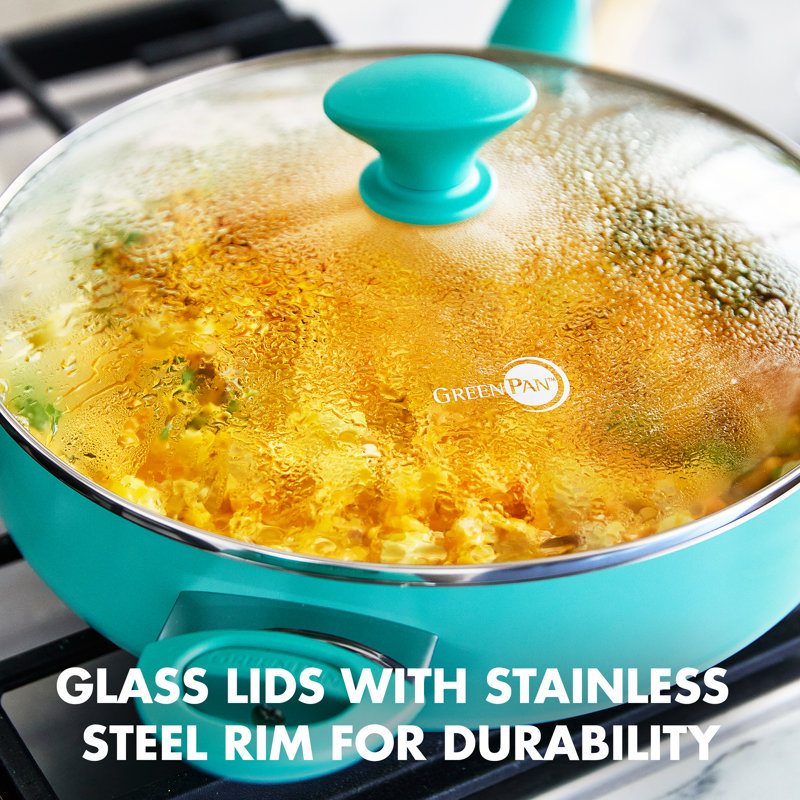 GreenPan Rio Healthy Ceramic Nonstick 5Qt Saute Pan with Lid, Turquoise