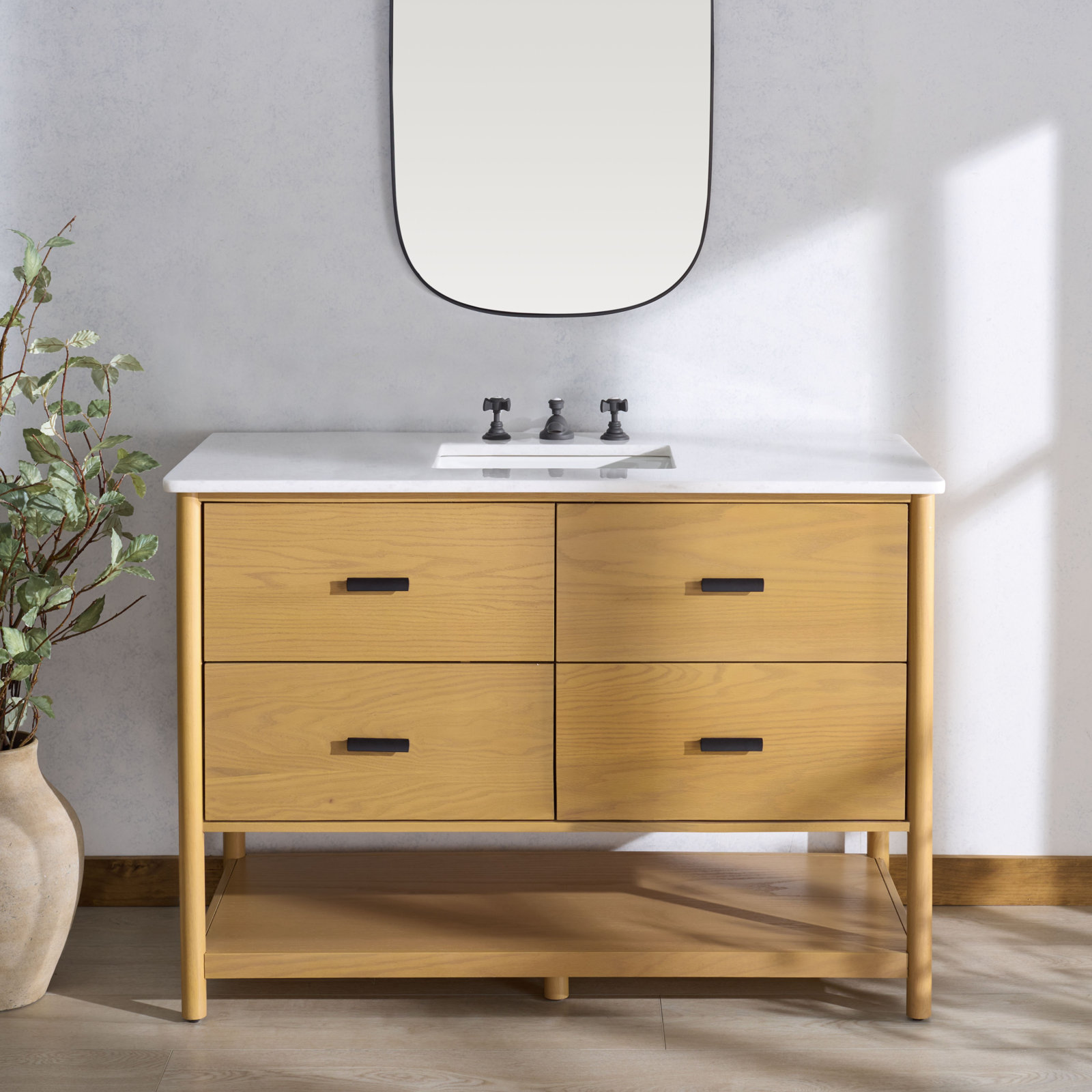  Kaplan 48 in Single Sink Bathroom Vanity with Marble Countertop, Natural