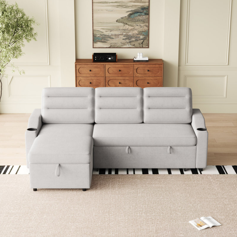 Canapé-lit convertible, canapé-lit convertible en polyester avec inclinable de rangement et porte-gobelet pour le salon, espaces restreints