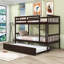 Lit superposé simple en bois convertible Hulbard avec lit gigogne simple et garde-corps-358664523