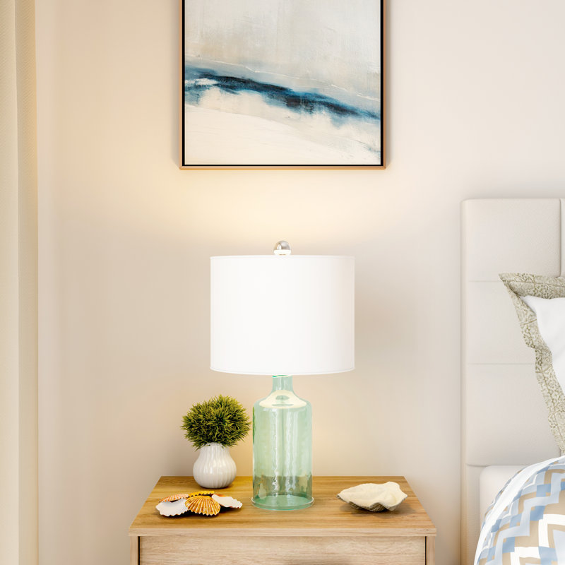 Highland Dunes 20" Glass Table Lamp - Clear Glass Modern Table Lamp with Open Base, LED Bulb, and Shade - Decorative Lighting for Coastal, Nautical, or Cottage Decor (Blue)