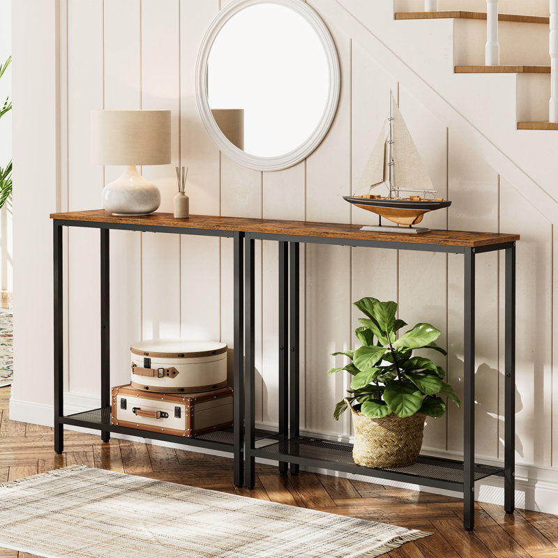 Mizpah 29.5'' Console Table Sofa Table with Shelf, Rustic Brown