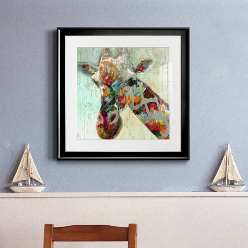 Girafe - cadre photo, impression sur papier, Papier encadré noir, H 17,5 po x l 17,5 po x P 1,5 po