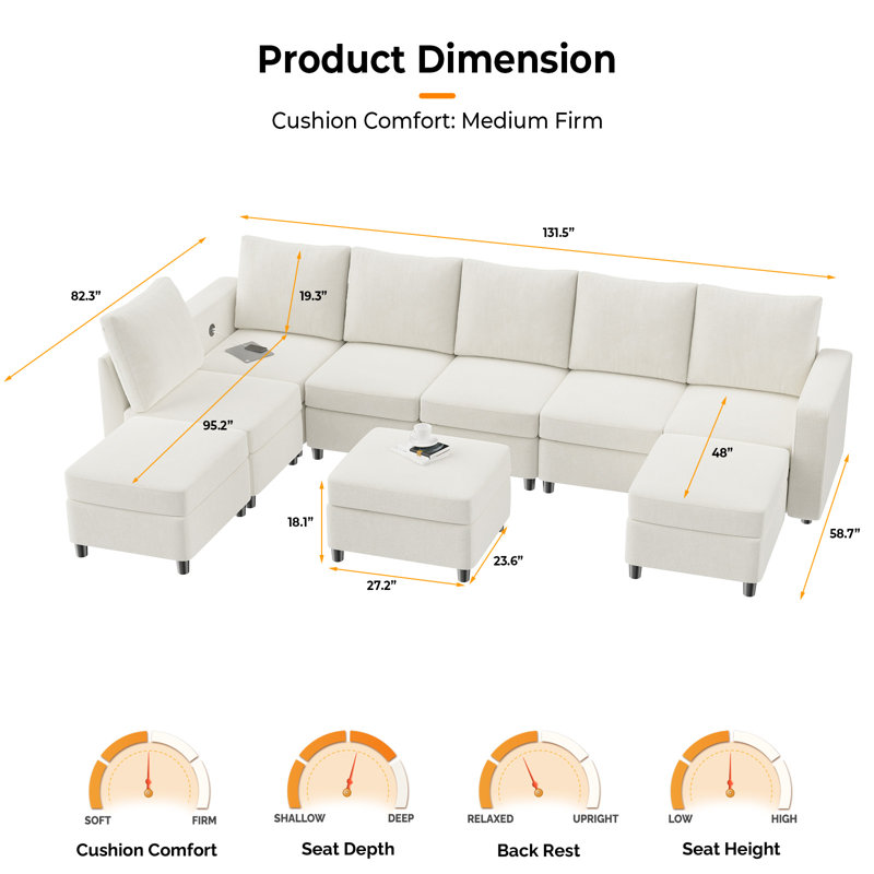 Canapé modulaire 9 pièces VINGLI, Chenille beige