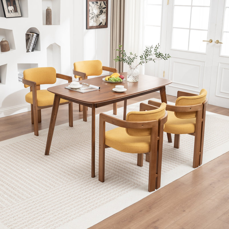 Bula Stanford Upholstered Curved Solid Wood Dining Chair, Yellow