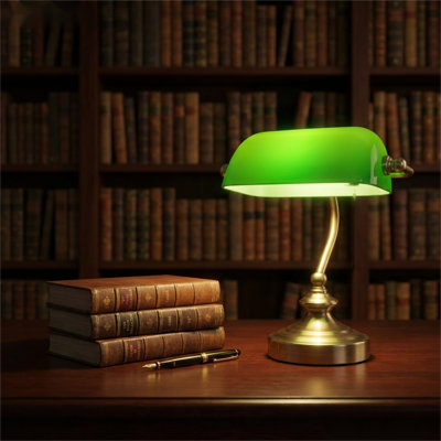 Glass Bankers Lamp, Desk Lamp, Classic Retro Bronze Finish , Plug in Vintage Table lamp, Reading Modern for Home Office,Piano Banker Mini Desk Table Lamp,Library