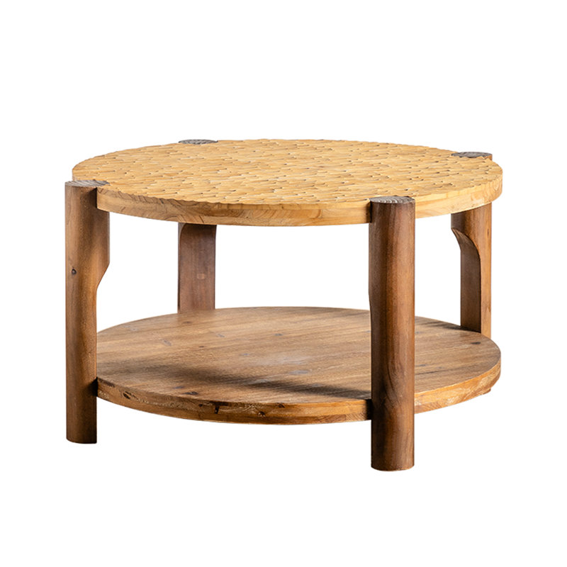 2 tables basses rondes avec un design en bois massif, un style raffiné du milieu du siècle, une fonction de rangement, un assemblage facile dans le salon, une sophistication pour les petits espaces