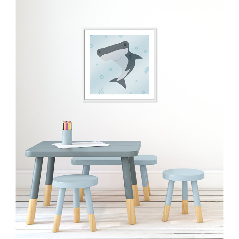 Impression sur papier Happy Hammerhead, H 26,5 po x l 26,5 po x P 1,18 po, Encadré de boîte blanc