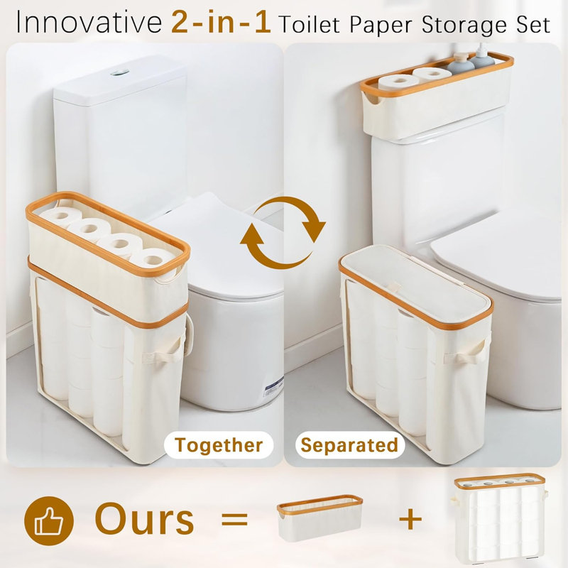 Panier de papier hygiénique avec couvercle et panier de toilette, beige