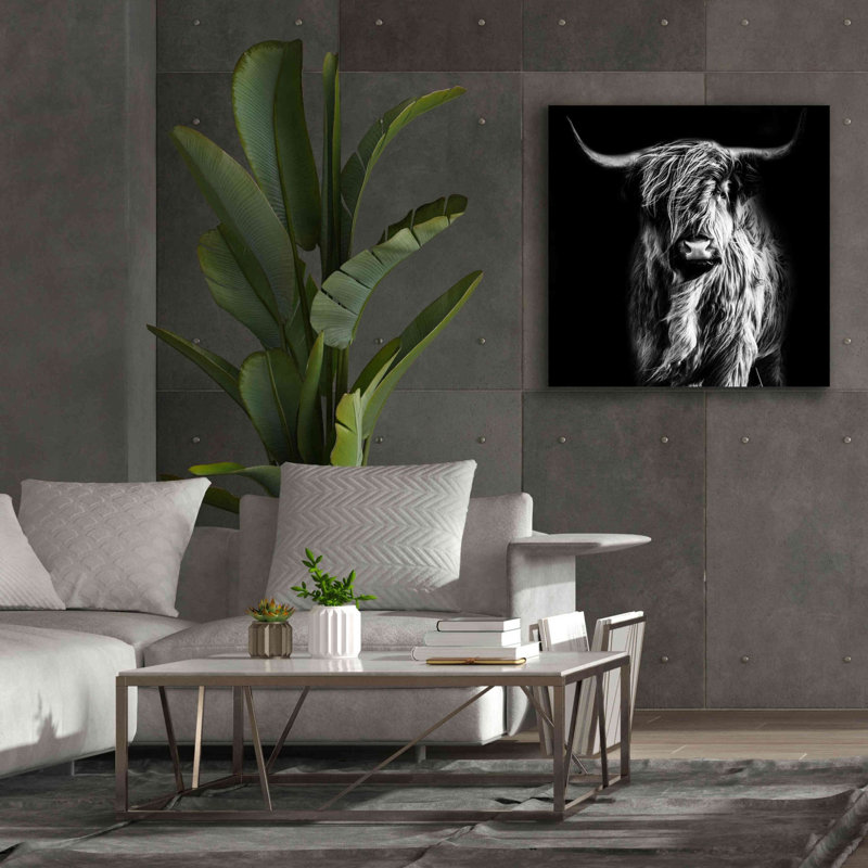 Union Rustic «Hippy Highland Cow» par Epic Portfolio, estampe numérique sur toile, H 37 po x l 37 po x P 1,5 po