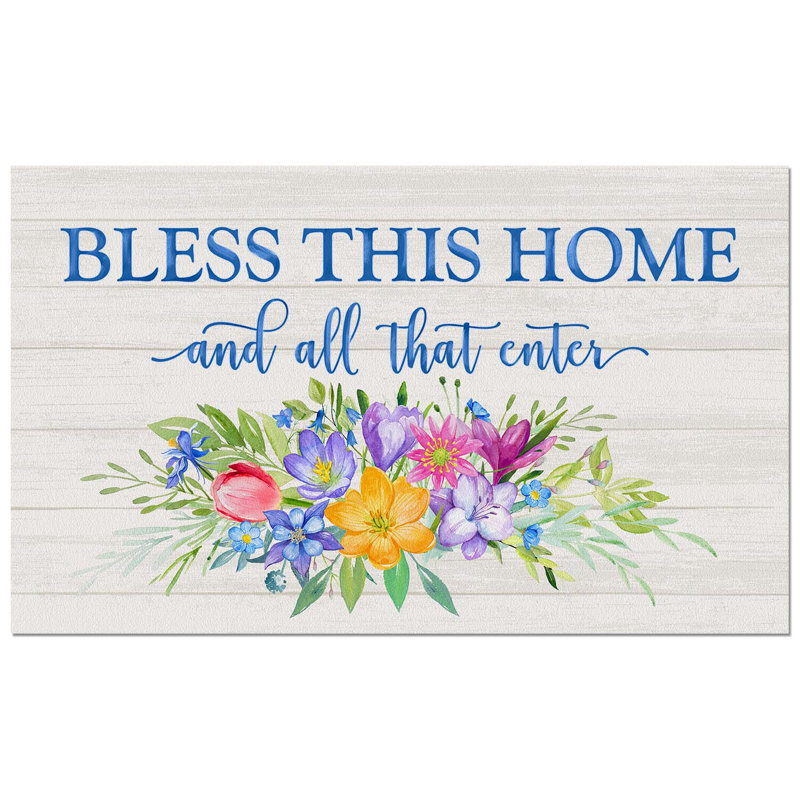 Bless This Home Floral Rubber Outdoor Entryway Mat