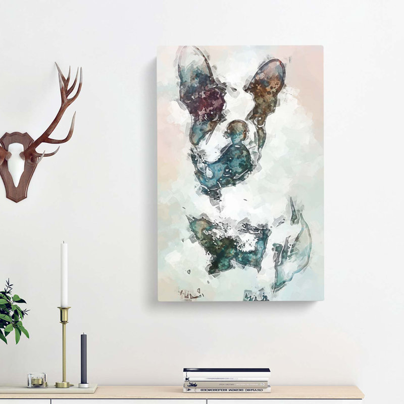 French Bulldog Dog Stencil in Abstract - Wrapped Canvas, 91cm H x 60cm W x 3cm D