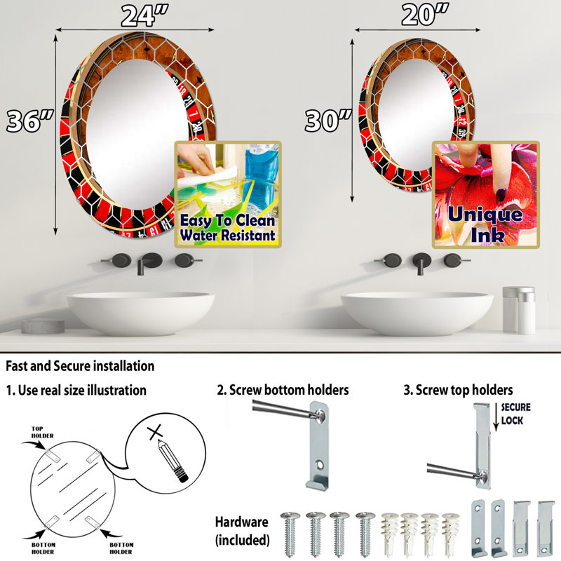 Spiral Roulette - Miroir mural moderne, 36 po x 24 po