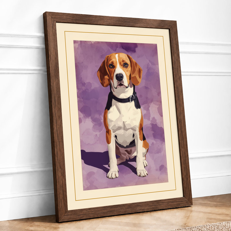 Beagle Portrait Modern - Framed Print, A3 - 42.0 x 29.7 cm, Walnut