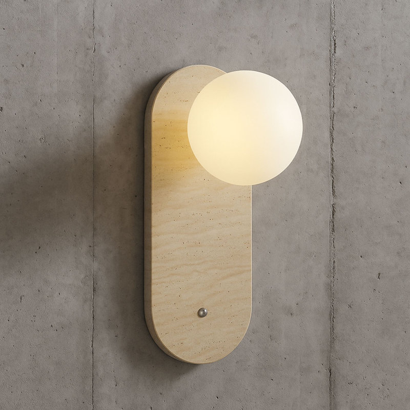 Elegant Wall Lamp with Travertine Body, Beige & White, 15.4 x 7.1 x 0.4 inches | Total Height: 15.4 inches | On/Off Button on Cable, Max 10W G9 Socket (Bulb Not Included) | Stylish Lighting for Modern Interiors