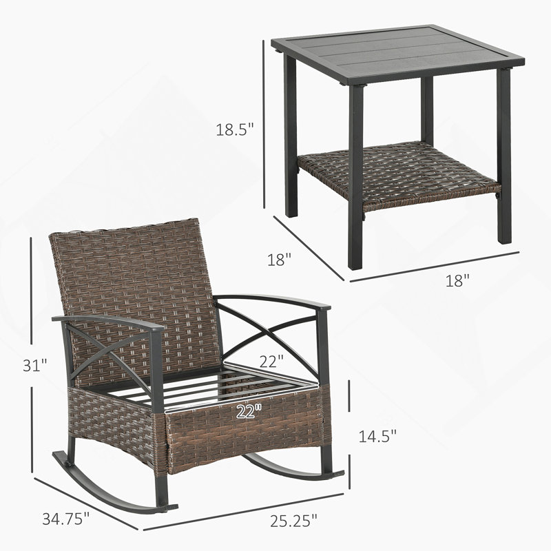 Ensemble à bascule, ensemble de conversation d'extérieur en osier avec chaises berçantes, table et coussins, Marine