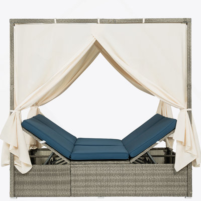 Adjustable Outdoor Sun Lounger With Canopy, Removable Cushion For Patio, Garden And Poolside