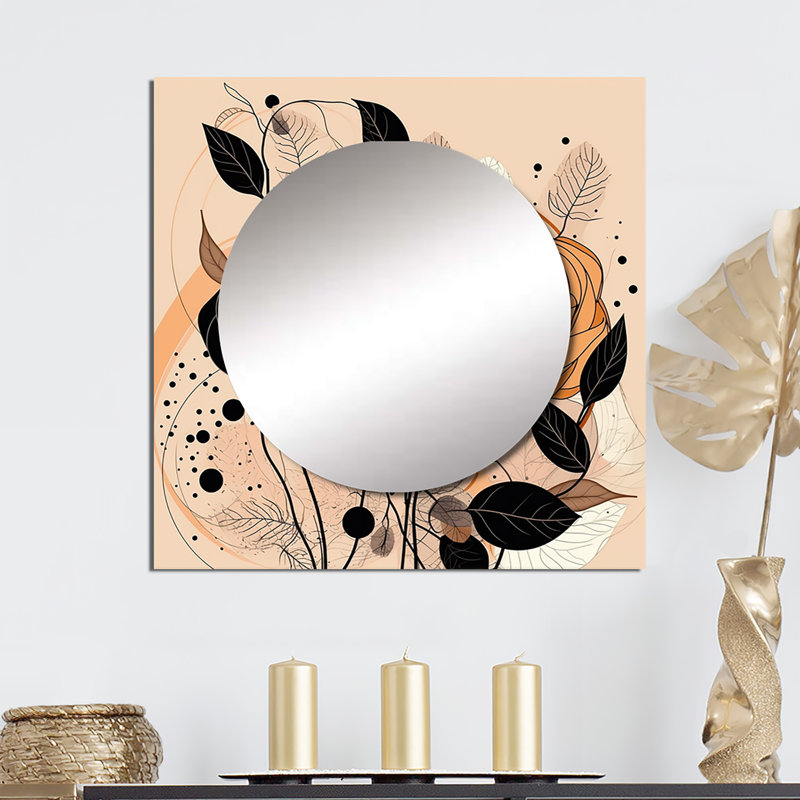 Rétro terre cuite, fleurs sauvages, Illustration V - Botanicals abstraits, salon, miroir mural, 36 po x 36 po