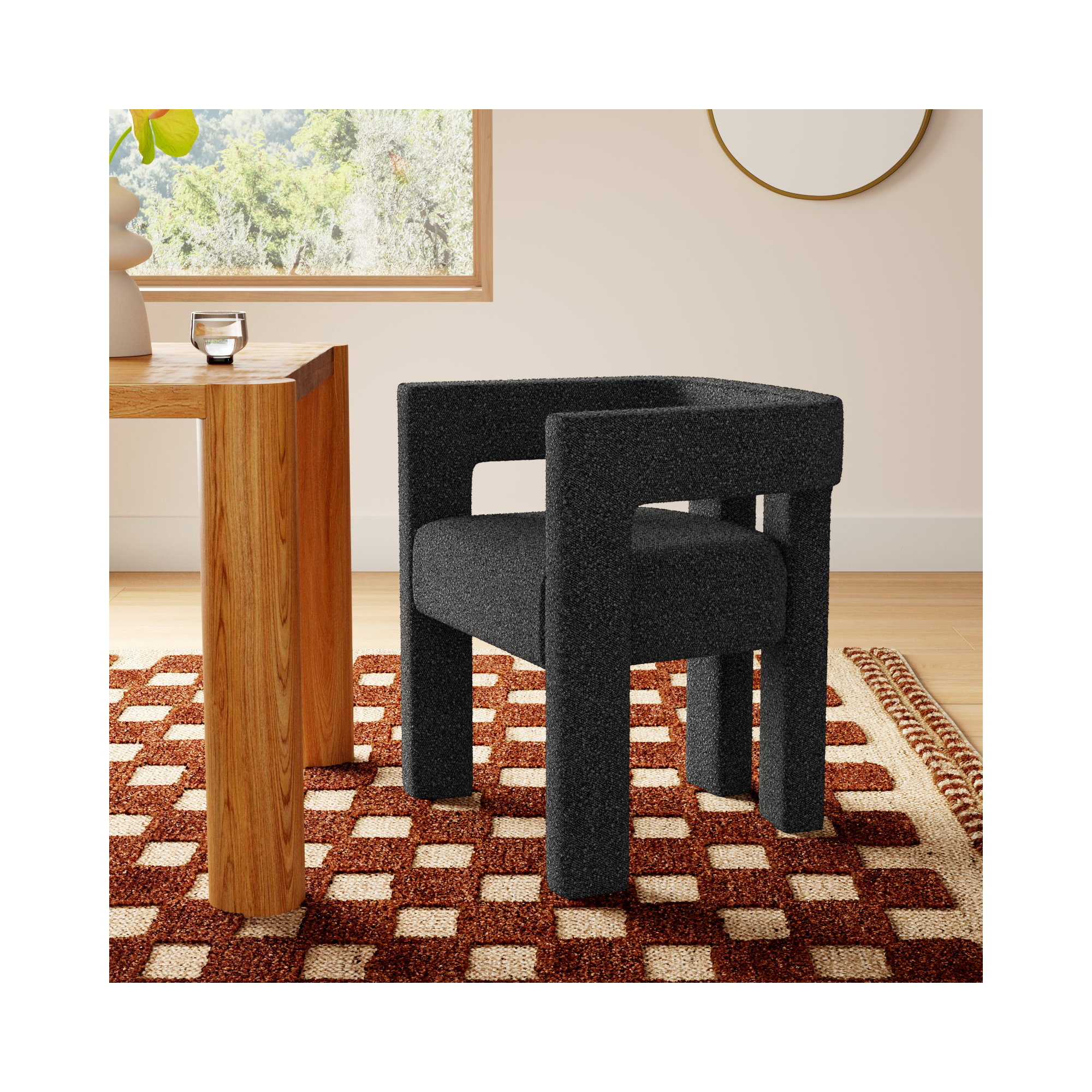 Cedernier Boucle Dining Armchair, Black