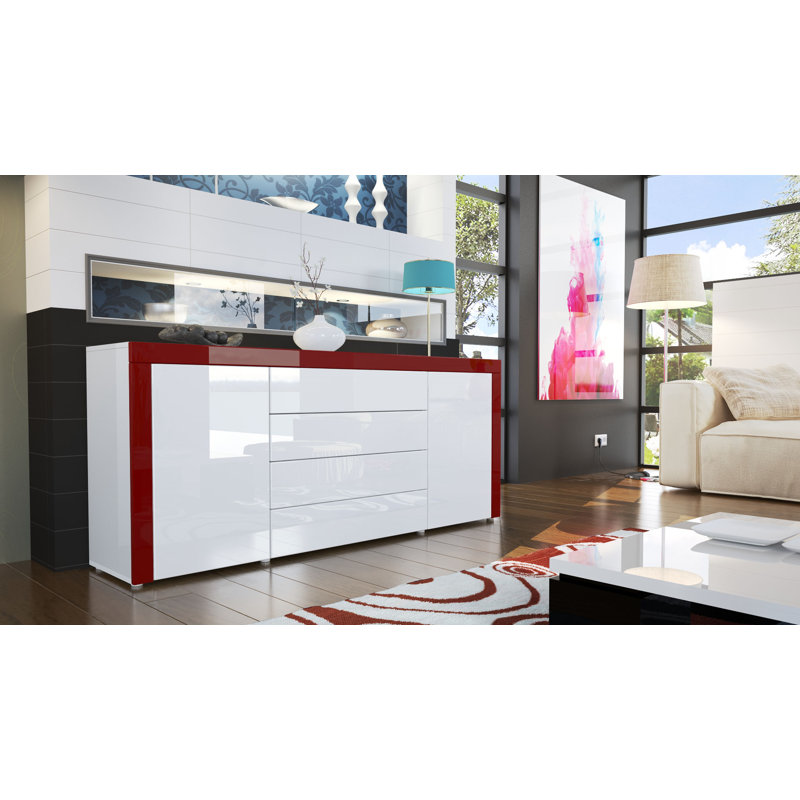 Sideboard Mccutcheon, White (Glossy)/Burgundy (Glossy)