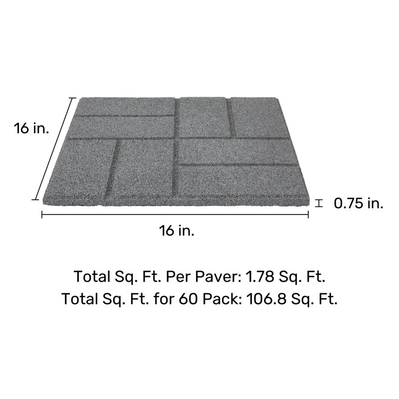 Pavé double face en brique / pierre de 16 po - palette mélangée 60p., Noir/gris