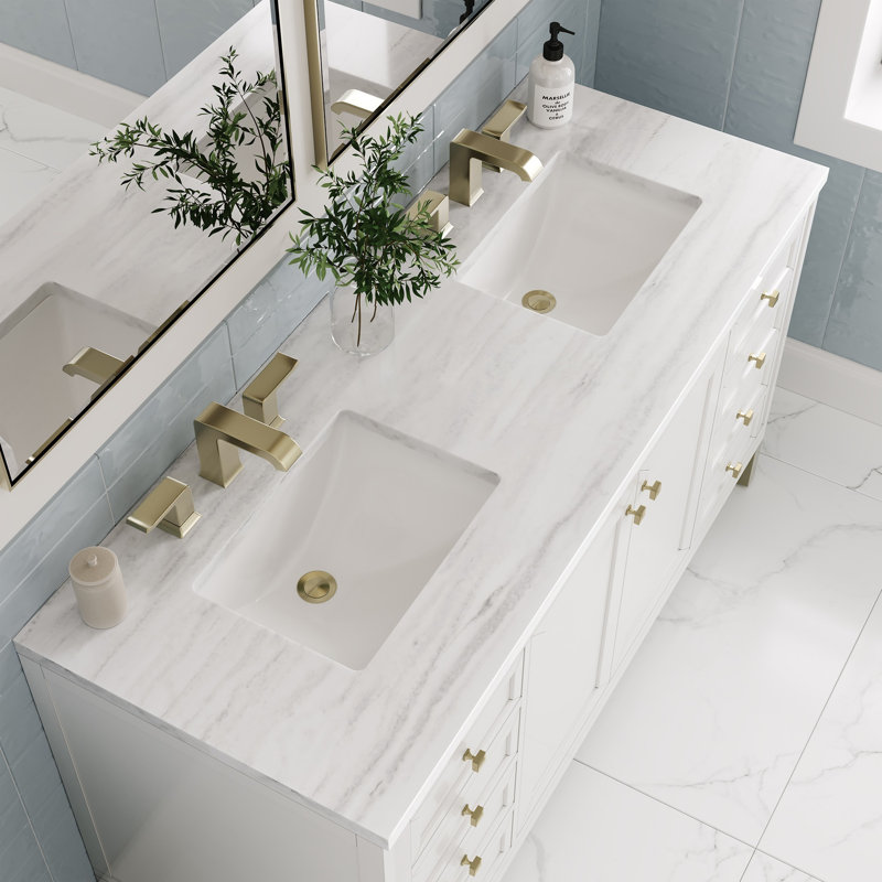 Chicago 60'' W Double Vanity, 8" Widespread, Ethereal Noctis, Glossy White