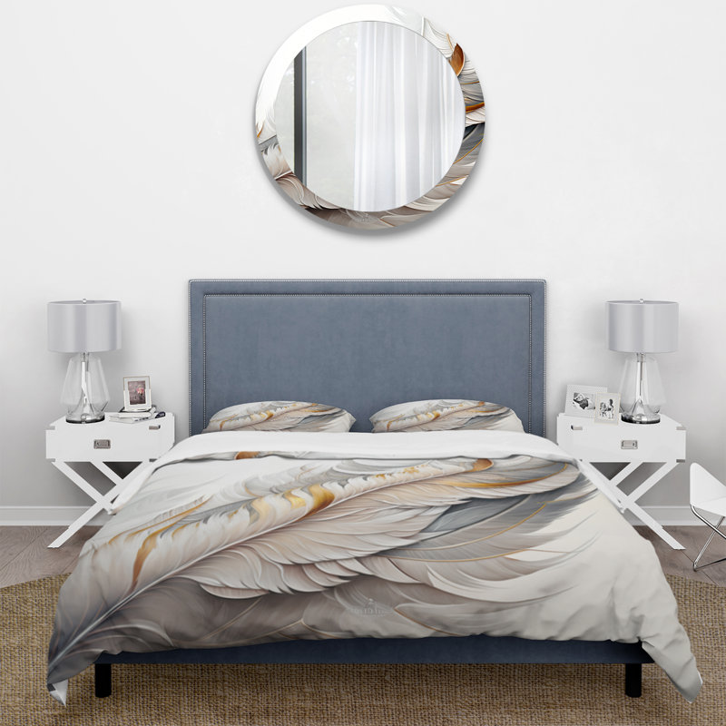 Plume blanche aquarelle - ensemble de housse de couette transitionnelle moderne - polyester en microfibre
