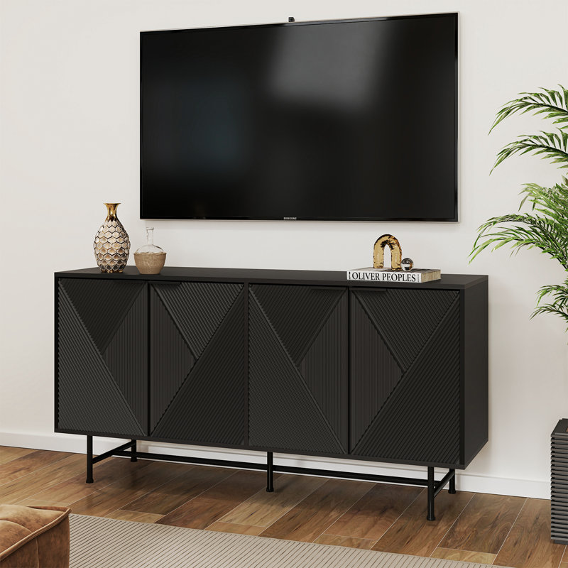 57" Carved Design 4-Door Sideboard Buffet With Storage, Modern Accent Kitchen Storage Cabinet For Living Room, Hallway, Dining Room