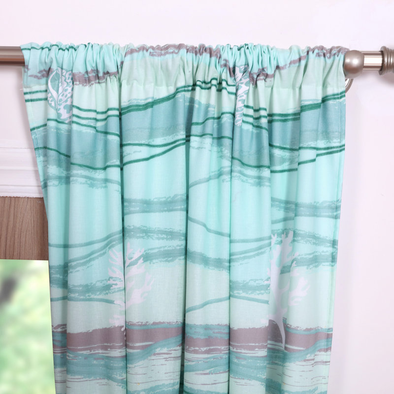 Maui Blue and Beige Cotton Linen Rod Pocket Window Panels