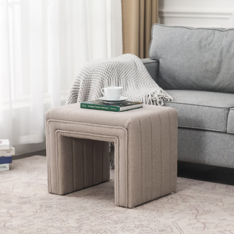 Mohinder Arch Upholstered Ottoman , Gray Teddy Fleece