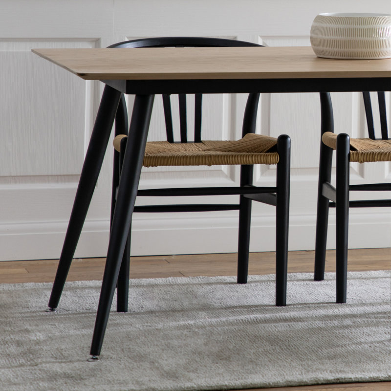 Alec Walnut Metal Base Dining Table, Light Wood
