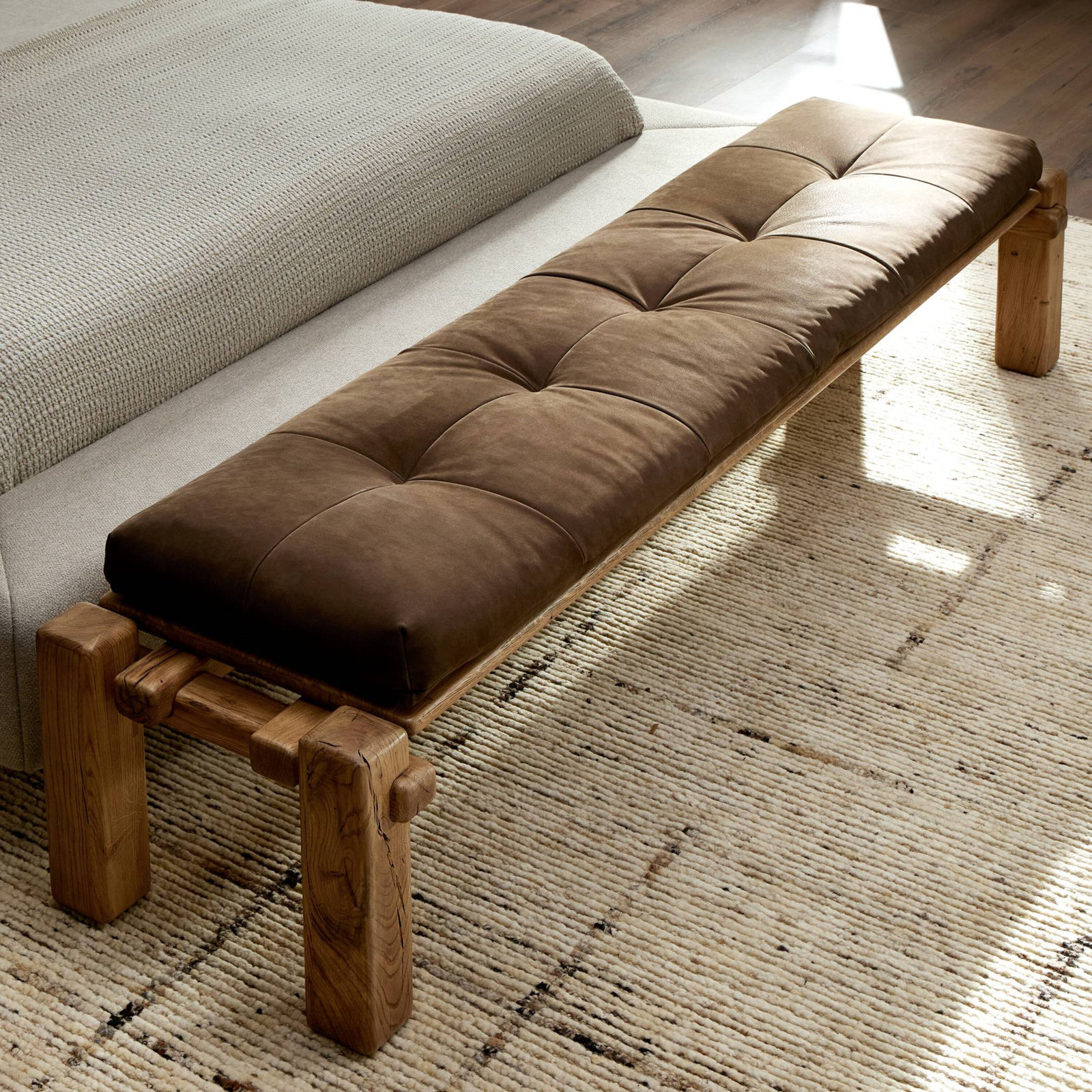 Gelli Genuine Leather Bench, Natural